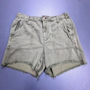 Aerie Utility Shorts Women's Size Medium Green Frayed Hem Casual Stretch Cotton